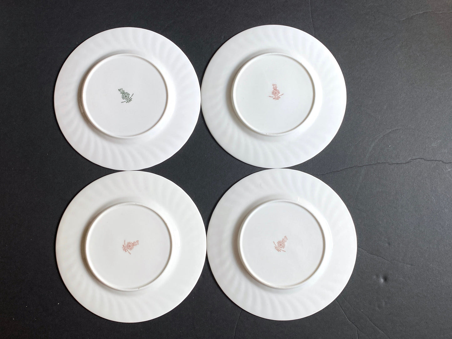 Royal Doulton "Arcadia" pattern No H4802 dinner plates, brown mark, ca. 1950s, fine bone china, beautiful
