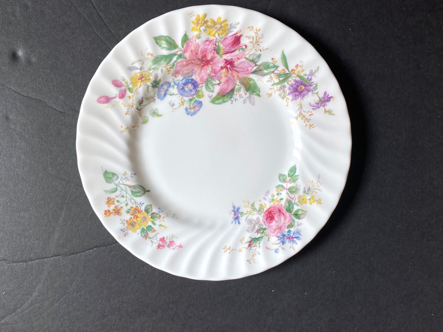 Royal Doulton "Arcadia" pattern No H4802 dinner plates, brown mark, ca. 1950s, fine bone china, beautiful