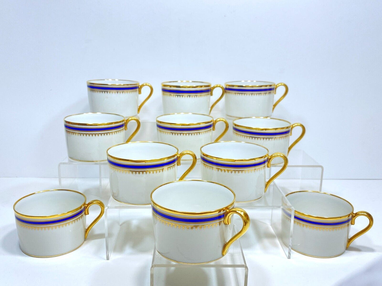 Limoges Paul Pastaud Studios tea/coffee cups, set of 11, cobalt blue, gold rim