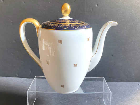 a Stunning Johann Haviland cobalt blue and gold accent coffee pot/teapot, holds 6 cups, ca.1930-50, mint