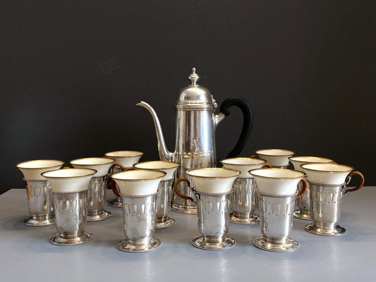 Tiffany Co. Sterling silver coffee pot,12 x Mauser Mfg. Co sterling cup holders