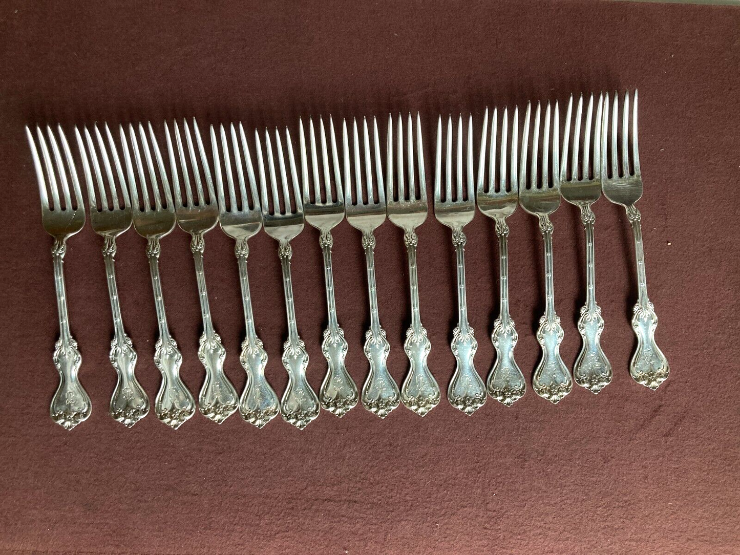 Set 14x Whiting "DUKE OF YORK'' sterling silver dinner forks, 7 3/4'' L, Y1900