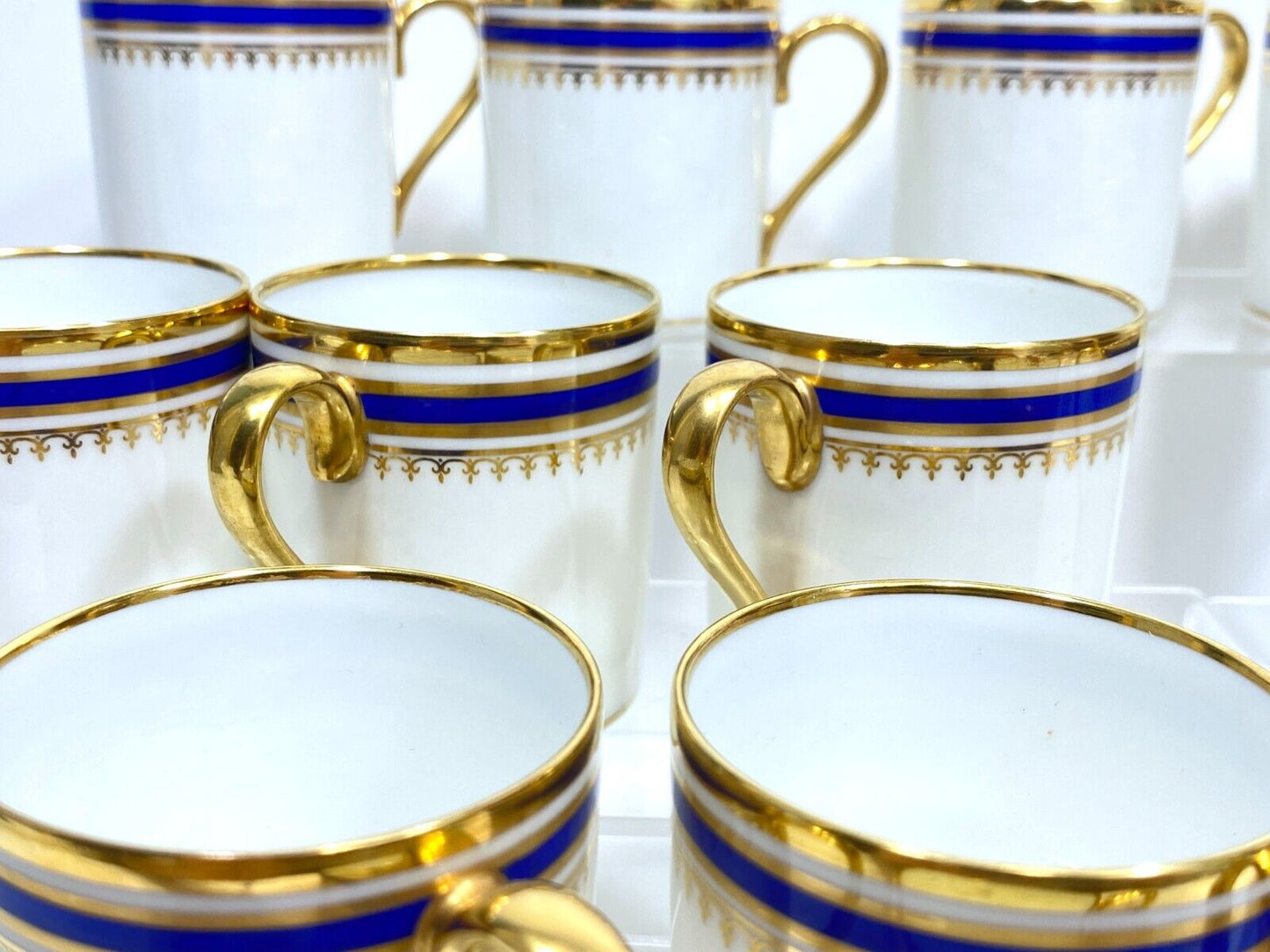 Limoges Paul Pastaud Studios demmitass cups, set of 12, cobalt blue, gold rim