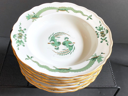 set 8 Meissen Reicher Court Green dragon & birds soup bowls, 1st quality