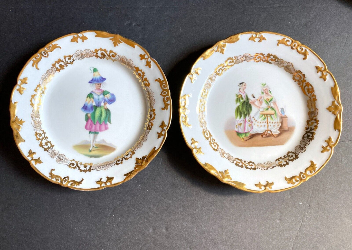 Ca.1847 Carl Tielsch 12 "Monthly Lady" Porcelain Plates, Gold Accent, VERY RARE!