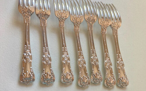 Set 7 Tiffany English King Sterling Silver luncheon Forks 6 7/8 Inches, no mono