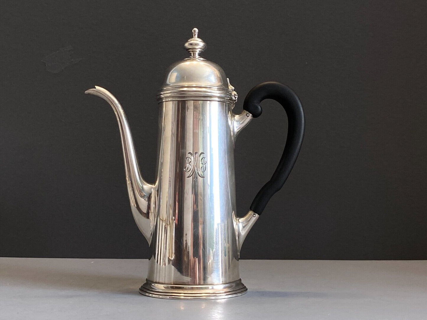 Tiffany Co. Sterling silver coffee pot,Makers (No. 18865 A),ebonized wood handle