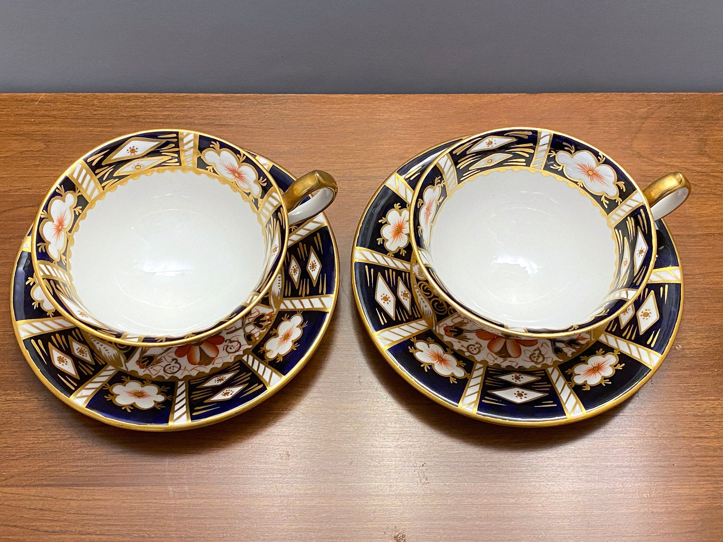 Royal Crown Derby "traditional Imari"(2451) large teacup and saucers, set of 2 (4pcs). Mint condition