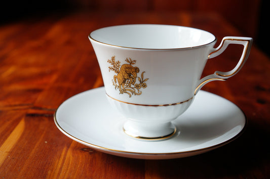 Royal Tuscan Aries pattern teacup and saucer, made in England. fine bone china