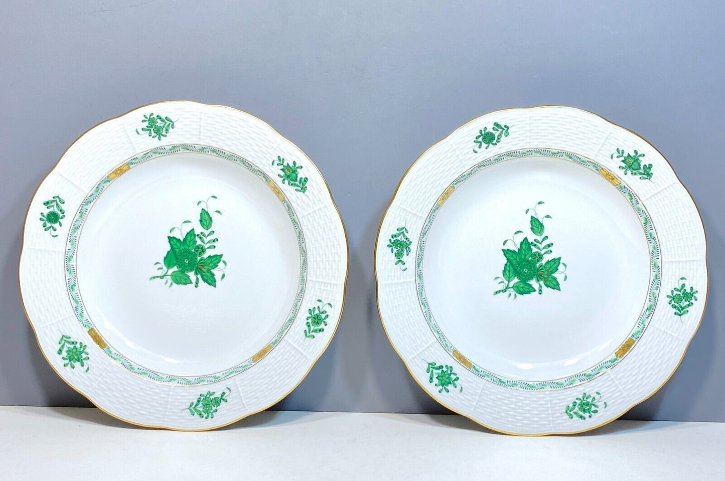 Set 12 Herend Chinese Bouquet Apponyi Green soup bowl/pasta plate, 503/AV, mint