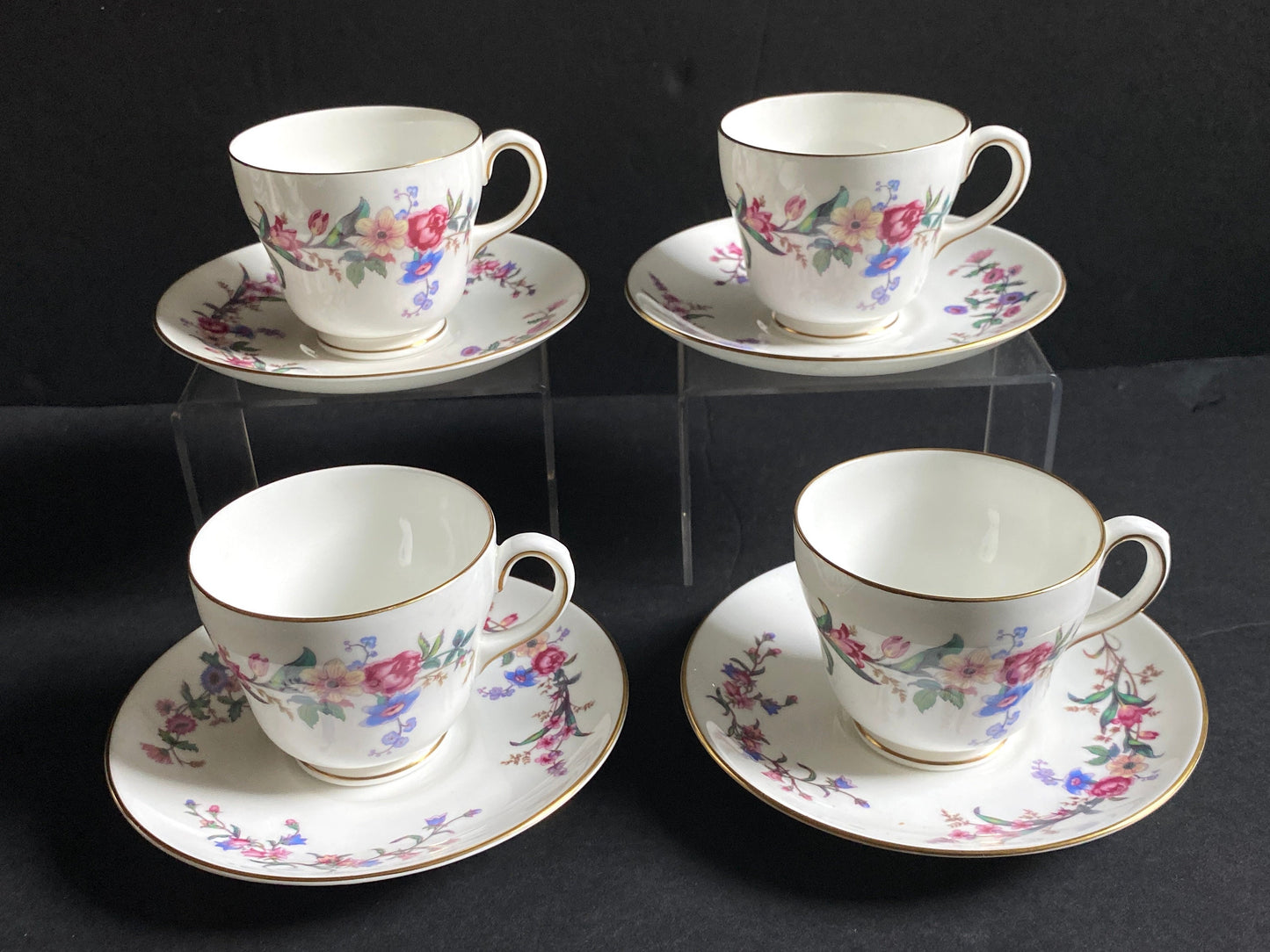 4 sets of Wedgwood "Devon Spray " bone china demitasse cup and saucer set, MINT