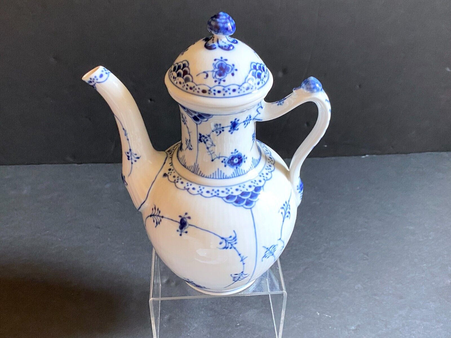 Royal Copenhagen Blue Fluted Half Lace coffee pot #519, 9 1/4 inches high, 1st