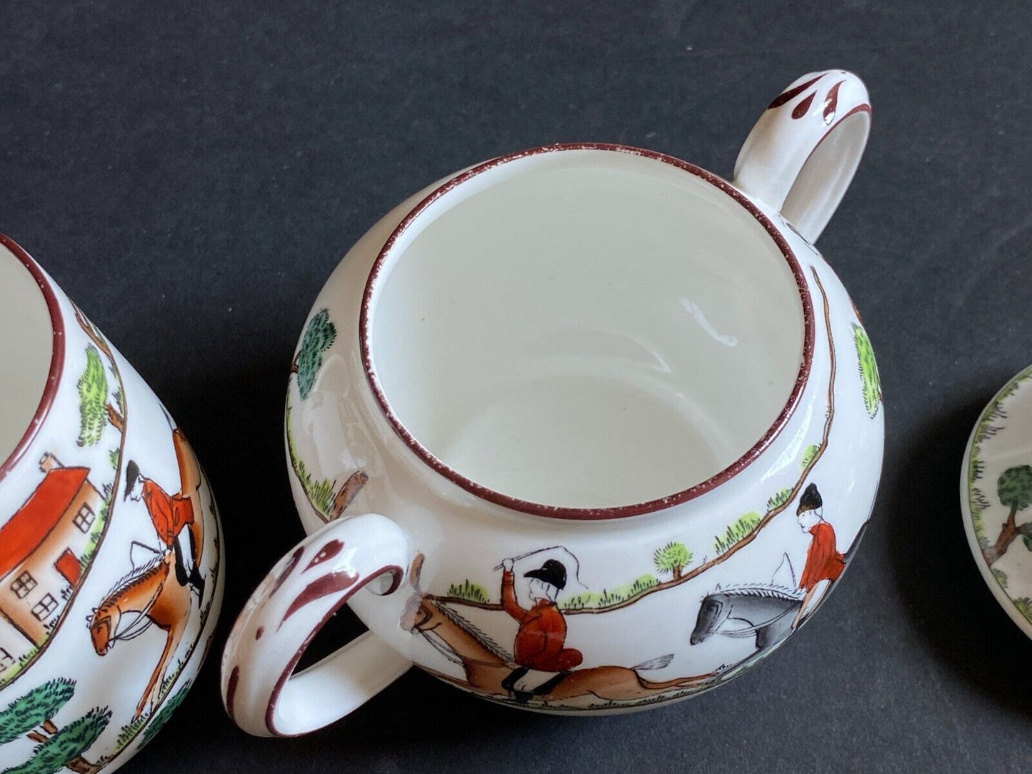 Crown Staffordshire "Hunting Scene" 3 -piece coffee & tea service, England