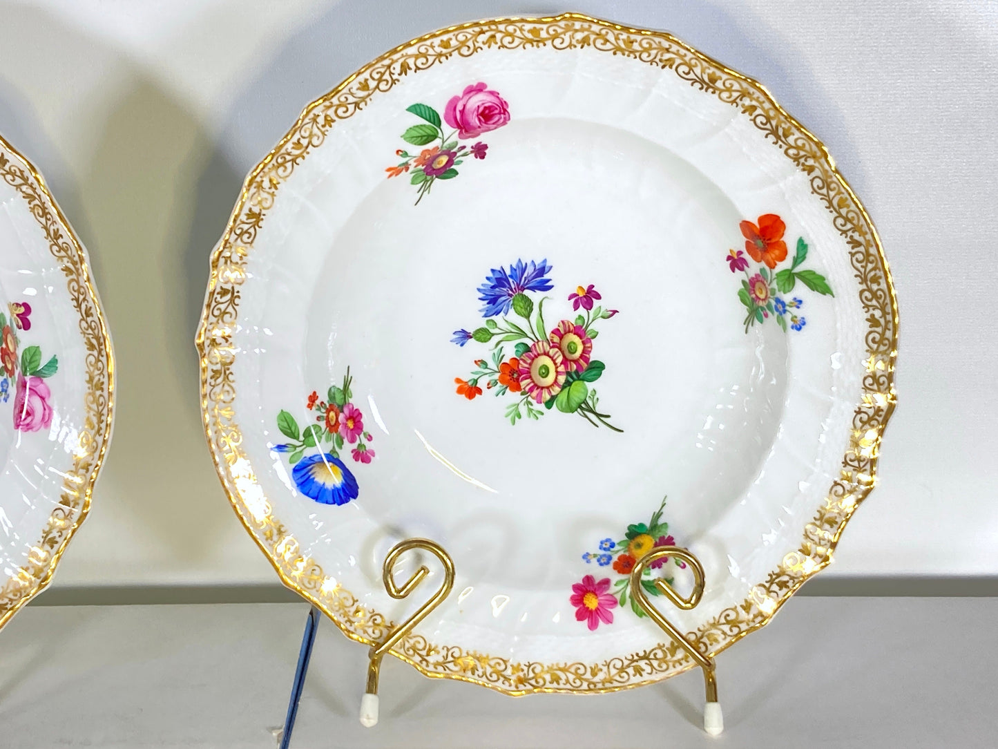 Antique KPM Berlin Rococo style bowls, flower painting and ornamental gilding, ca.1830-1845, made in German, rare!