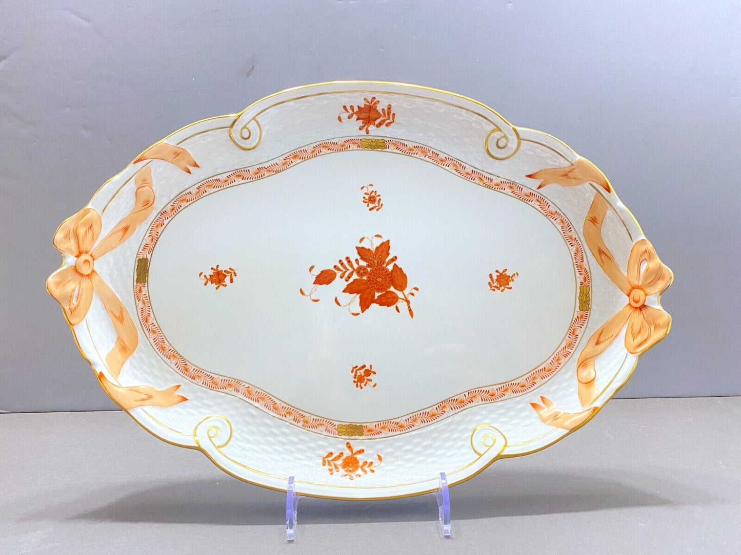 Herend "Chinese Bouquet"Rust Large Oval Ribbon Platter/Tray 16'' x 11" (400/AOG)