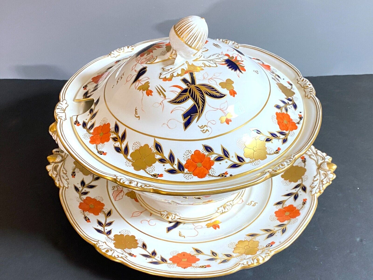 Large Royal Crown Derby Asian Rose Soup Tureen & Under Platter,14 3/8”, stunning