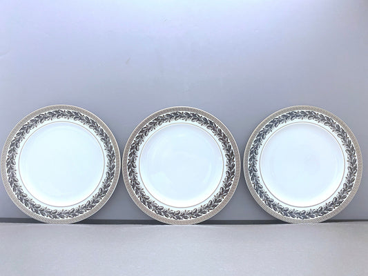 3 x Versace "Marqueterie" bread plates, 7 1/8'' D, made in Germany by Rosenthal , black and white pattern with gold accents ,superb!