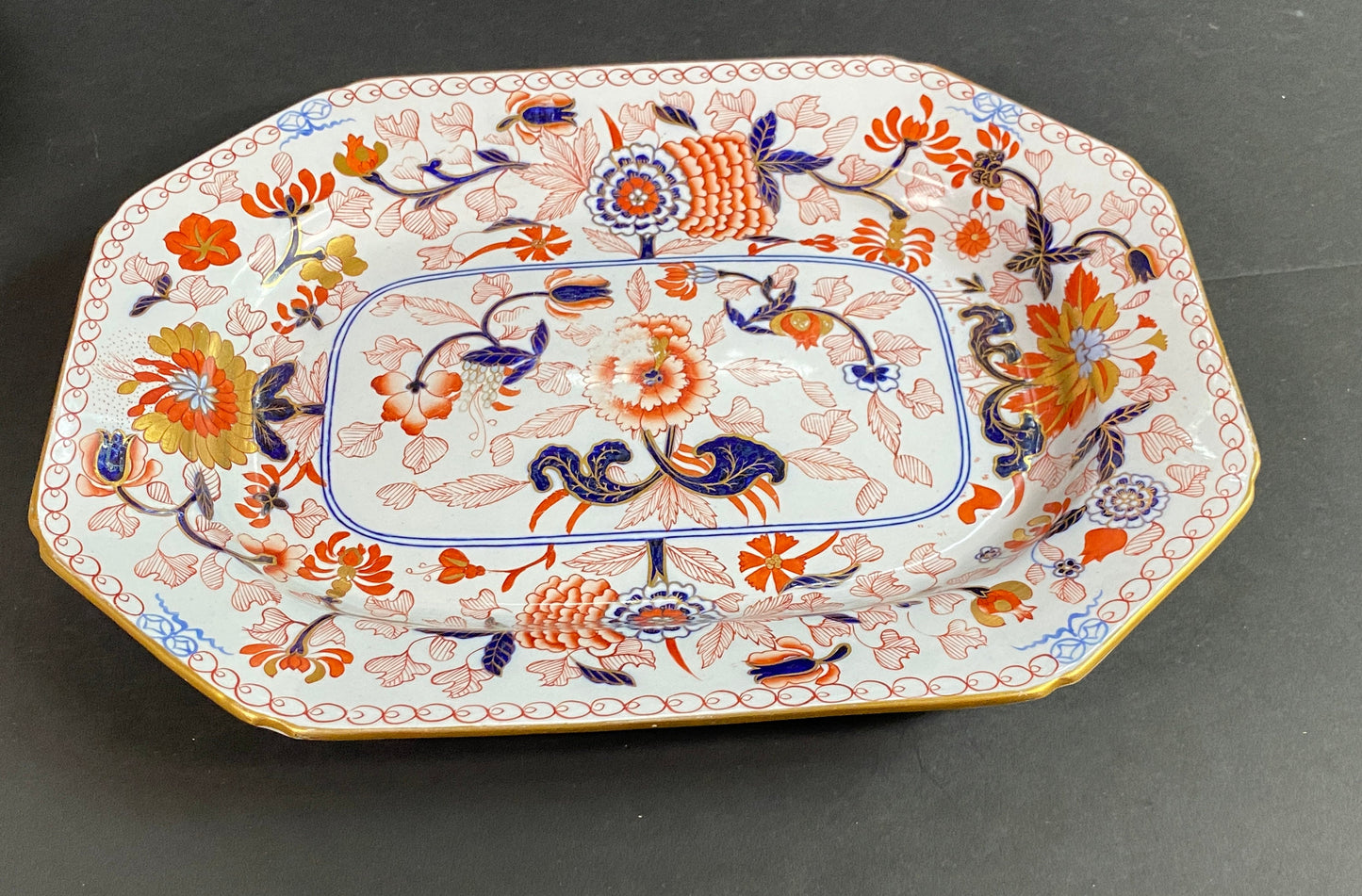 Ca. 1880 Copeland Imari style serving bowl, tray and plates, 13 pcs, gold encrusted. fabulous design and very rare!