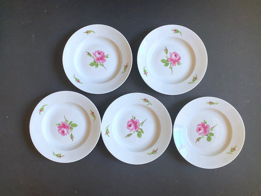 Set of 5 Vintage MEISSEN "Roses" bread and butter plates, 6 inches, ca. 1852-1870, excellent