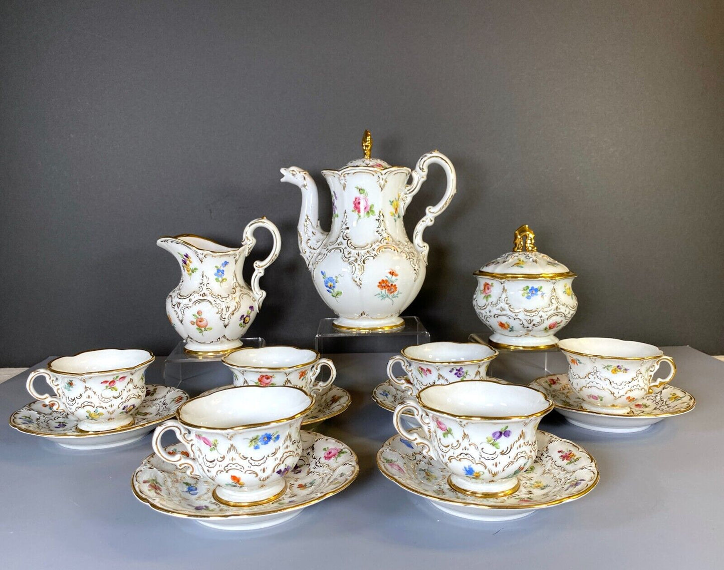 Meissen B shape coffee set for 6, scattered and 24k gold encrusted,1st quality