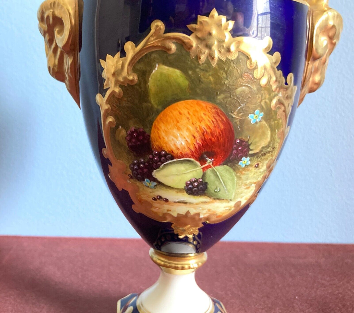 Stunning Coalport Urns/Vase, cobalt blue w/ gold accent, handpainted and Signed