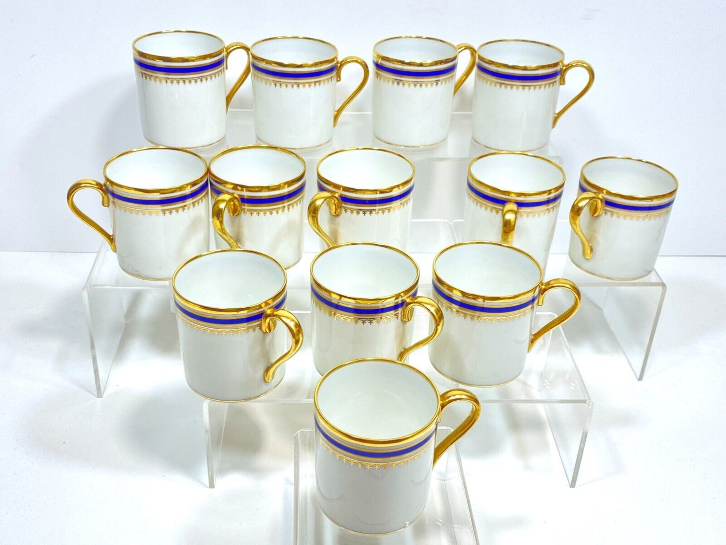 Limoges Paul Pastaud Studios demmitass cups, set of 12, cobalt blue, gold rim