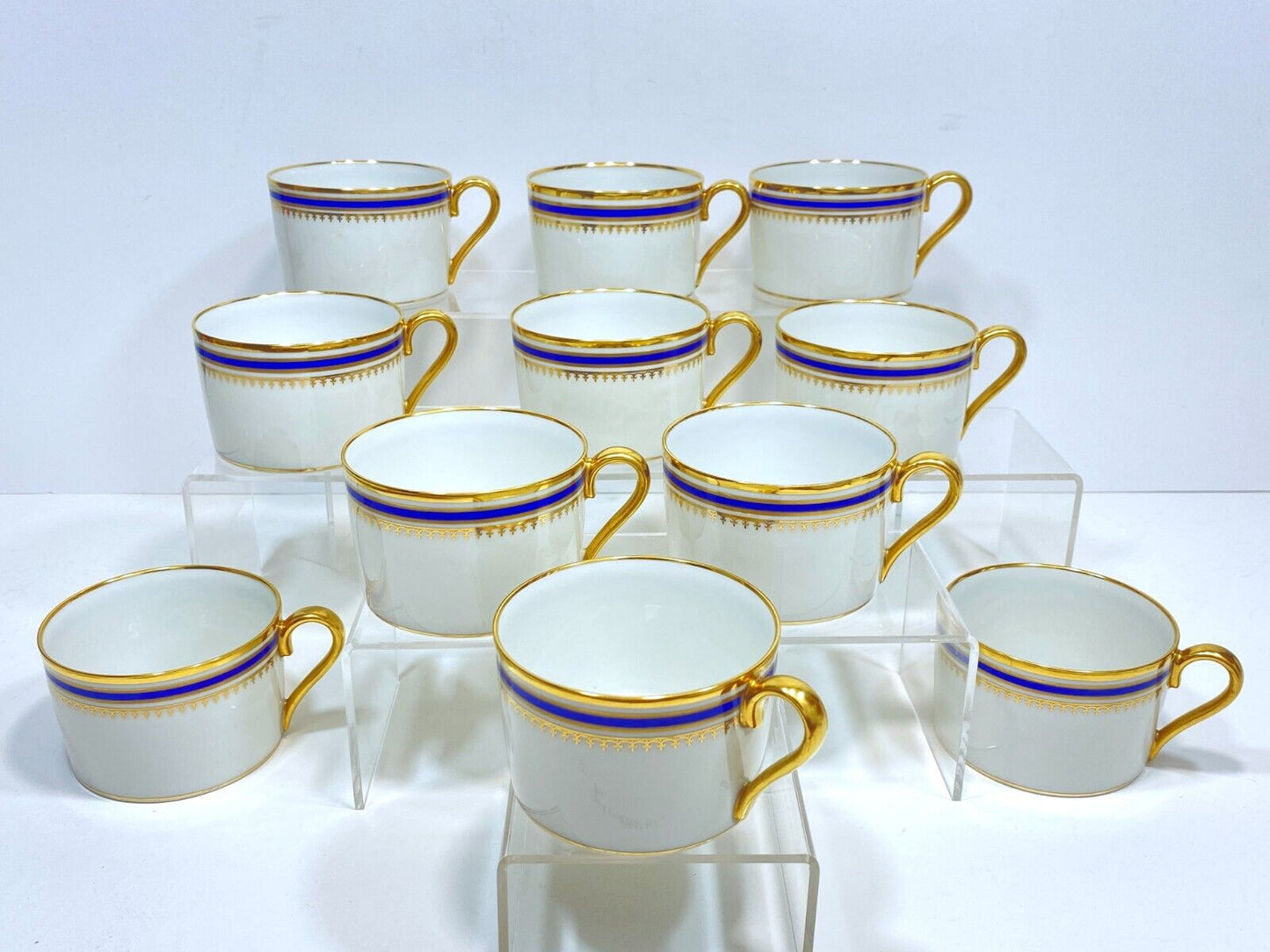 Limoges Paul Pastaud Studios tea/coffee cups, set of 11, cobalt blue, gold rim