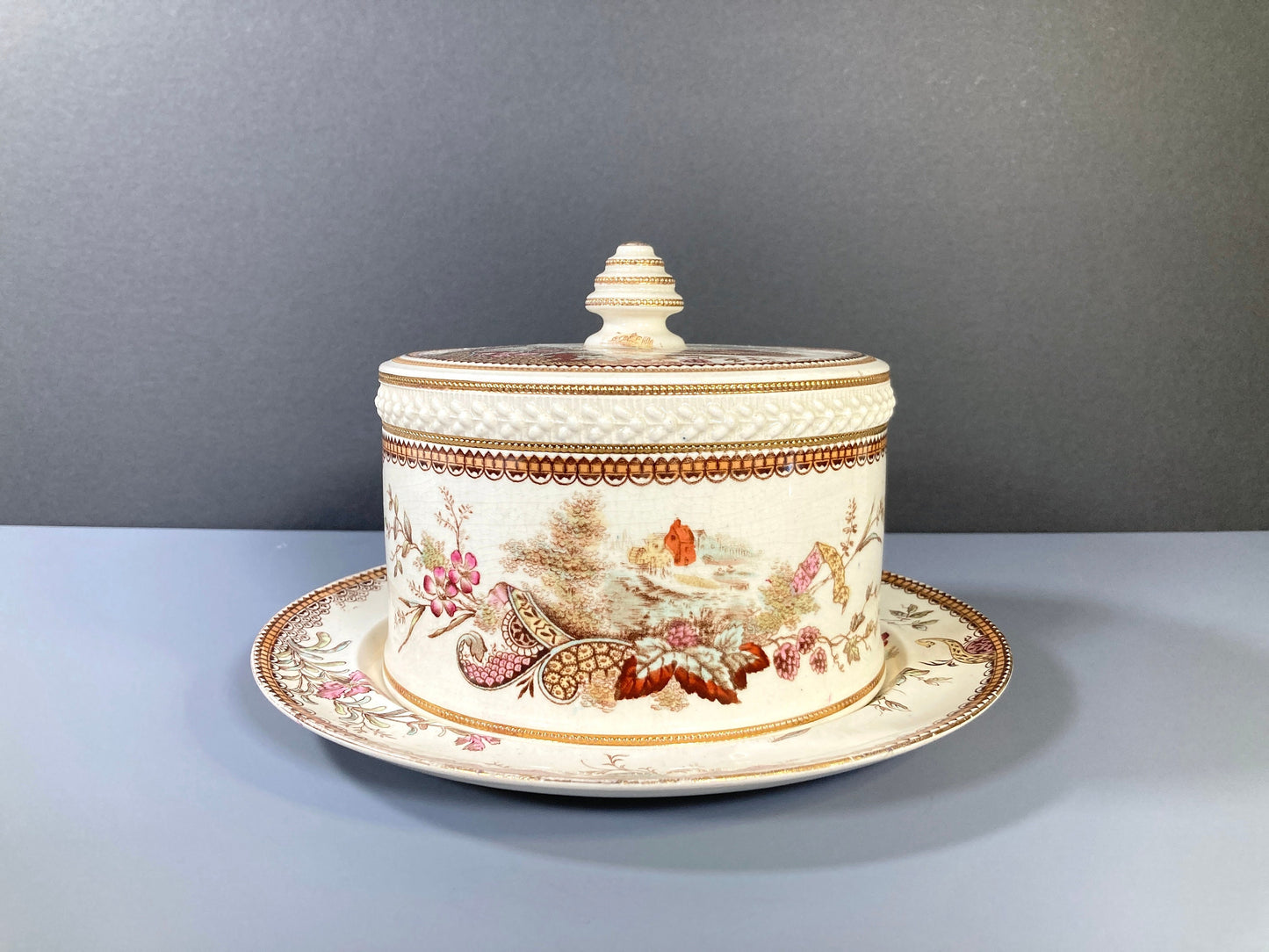 Edge Malkin & Co. Aesthetic Movement "Lisbon" transferware Cheese Bell/dish, made in England, ca. 1888s, very RARE!