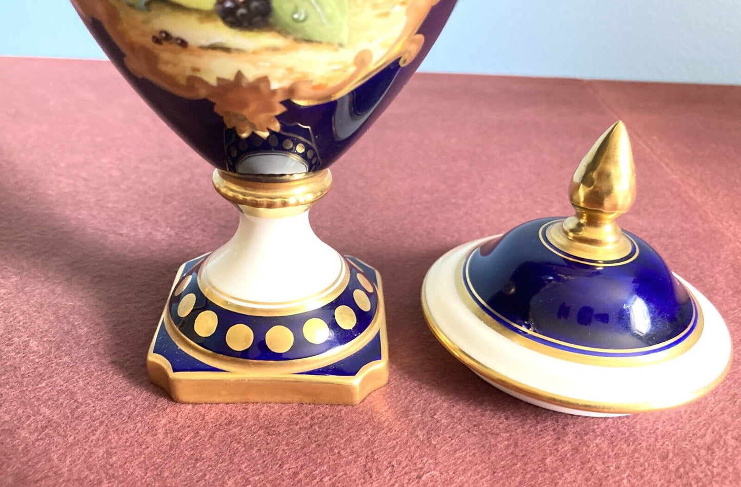 Stunning Coalport Urns/Vase, cobalt blue w/ gold accent, handpainted and Signed