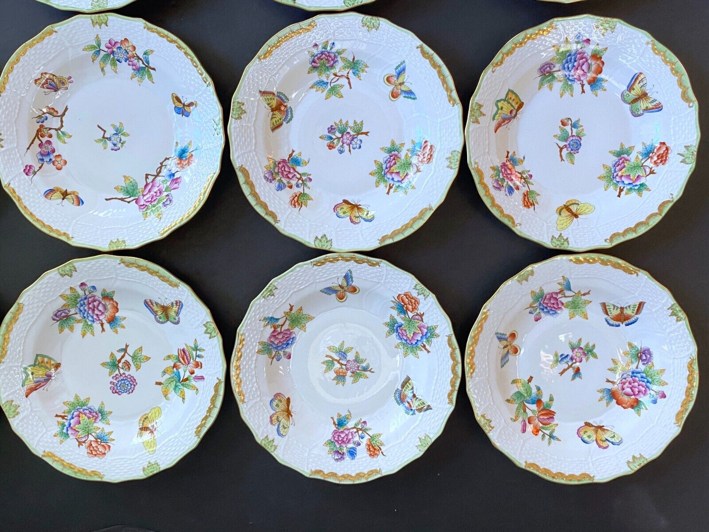 Herend Hungary "Queen Victoria" butter and bread plates 1516 VBO, 7'', set 12, Fabulous