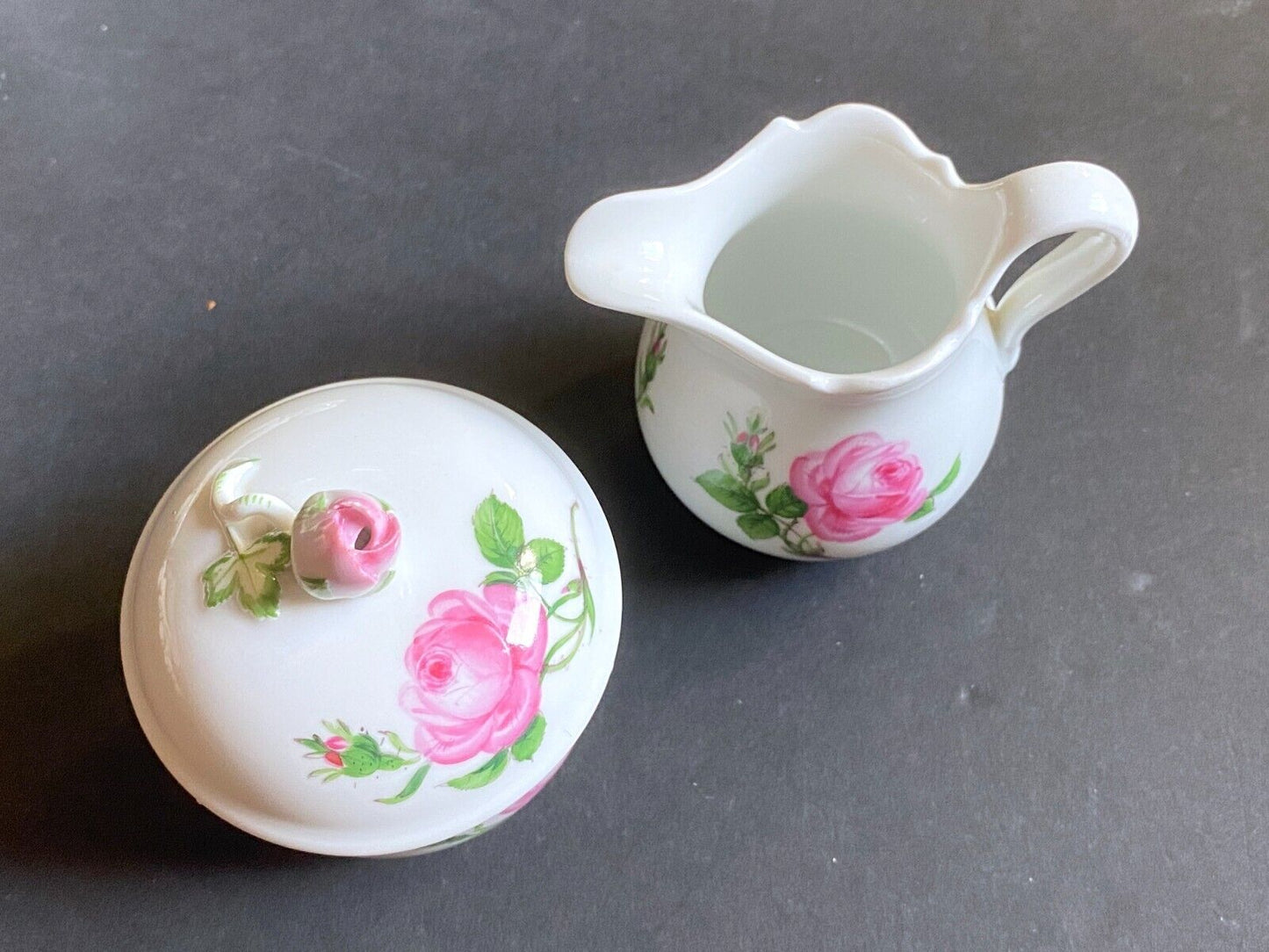 MEISSEN PINK ROSE small Coffee set, coffee cups, sugar bowl,creamer, 1st quality