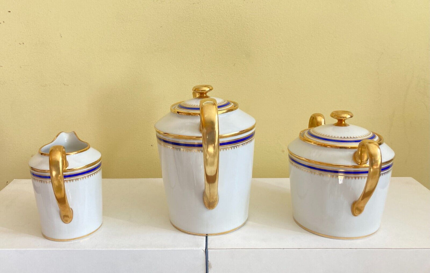 Limoges Paul Pastaud Studios tea/coffee service, cobalt blue, gold accent,3 pcs