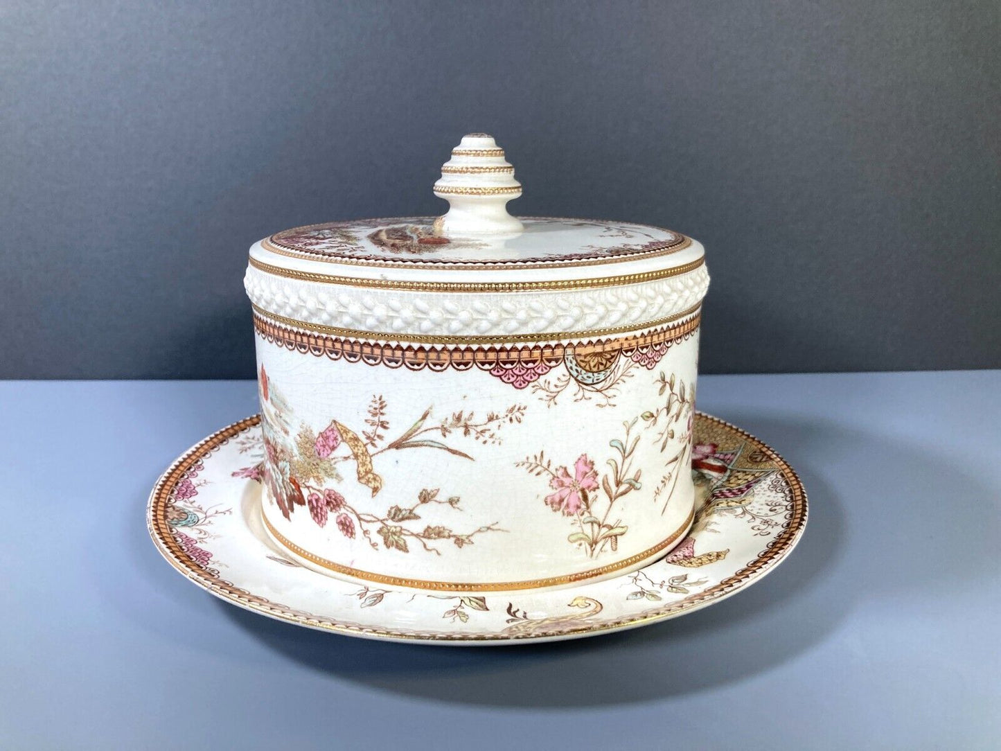 Edge Malkin & Co. Aesthetic Movement "Lisbon" transferware Cheese dish, ca.1888