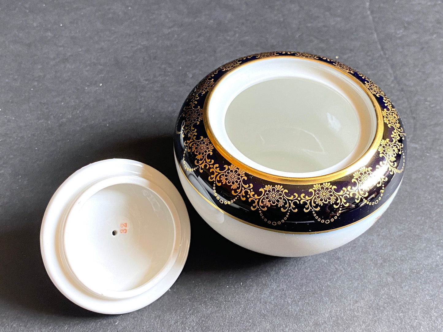 Johann Haviland cobalt blue and gold accent creamer and lidded sugar bowl, ca.1930-50, mint