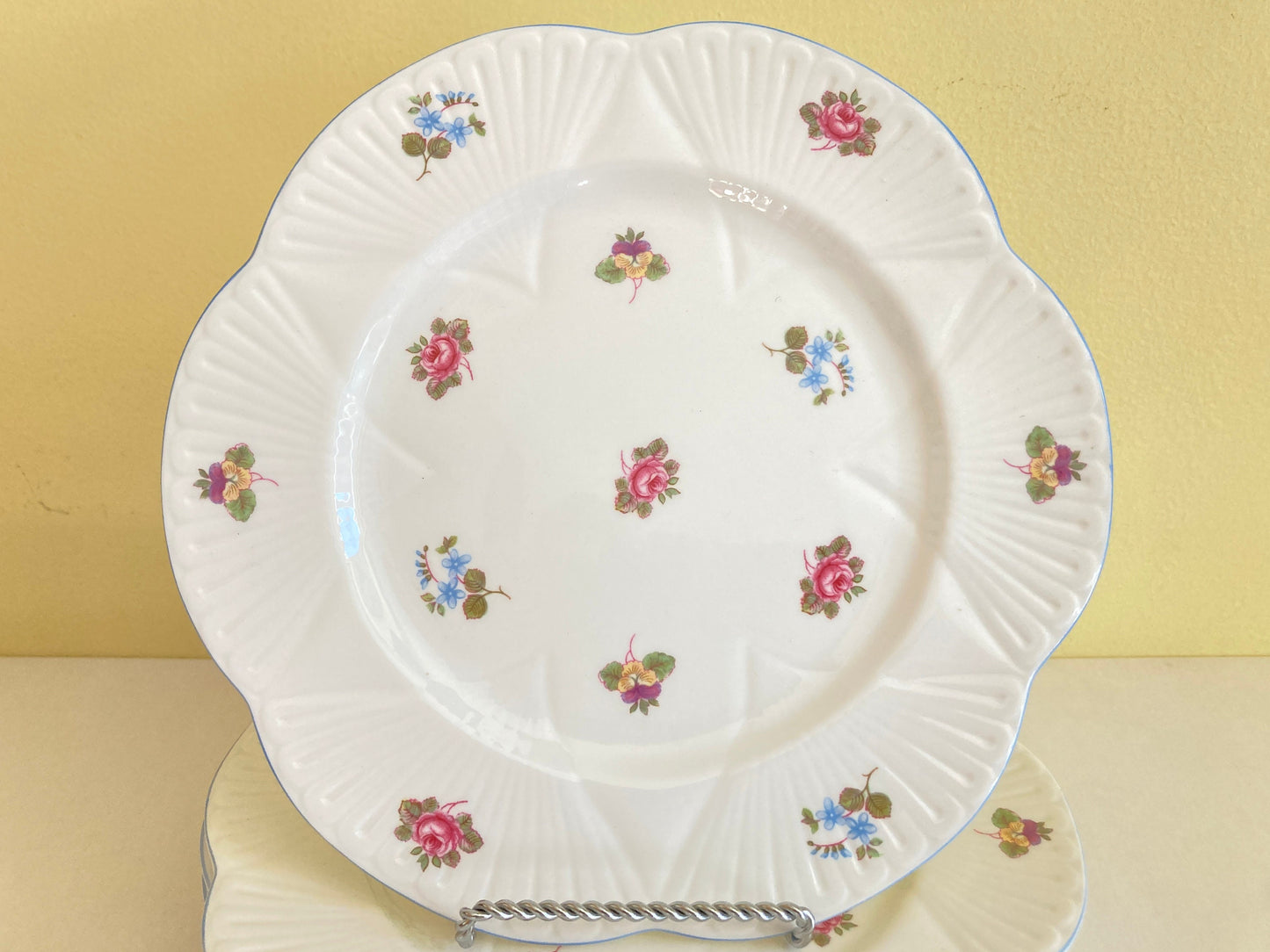 Set of 8 Shelley porcelain " Rose Pansy,Forget-Me -Not " salad plates, 8 3/4'',exquisite!