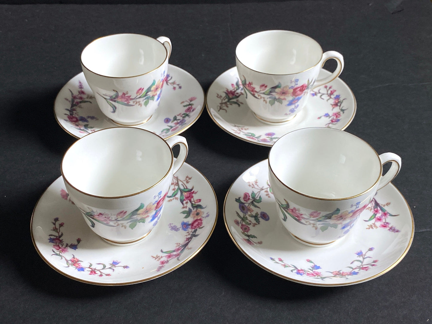 4 sets of Wedgwood "Devon Spray " bone china demitasse cup and saucer set, MINT