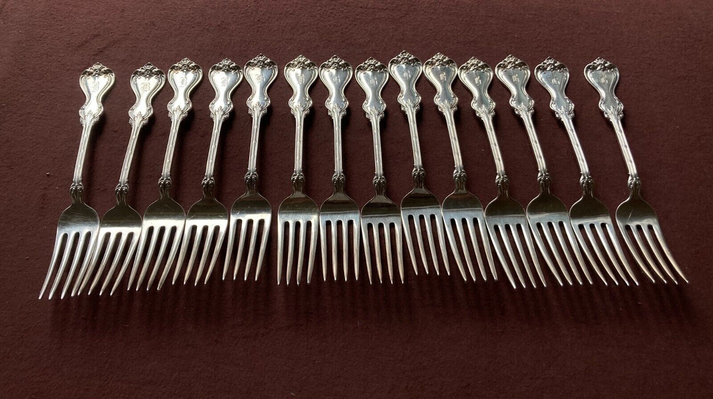 Set 14x Whiting "DUKE OF YORK'' sterling silver dinner forks, 7 3/4'' L, Y1900