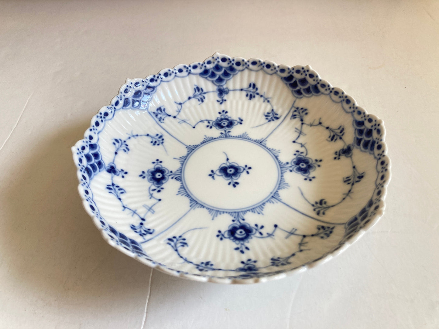 Royal Copenhagen Blue Fluted Full Lace Footed Compote bowl, No.511, 1st quality! graceful