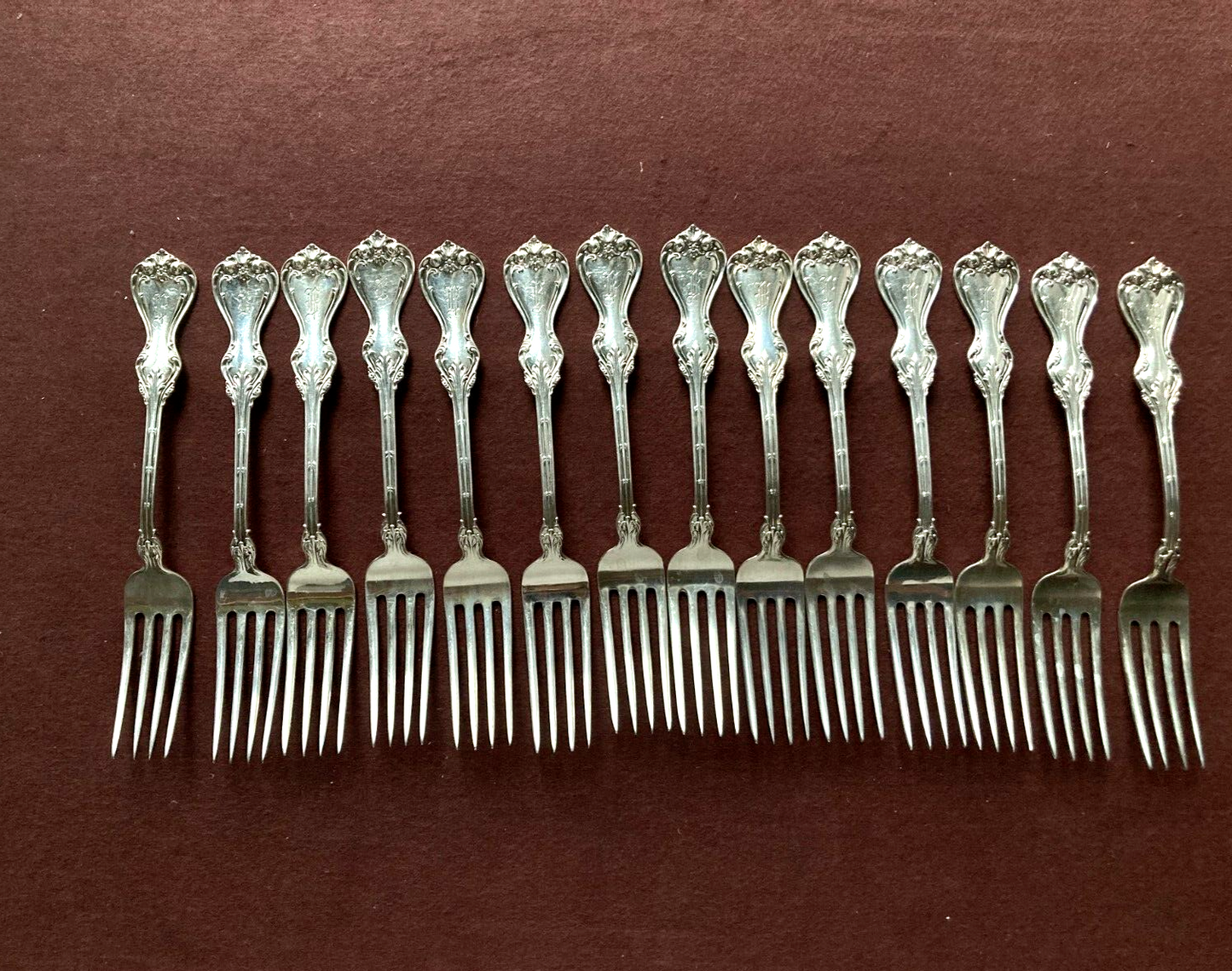 Set 14x Whiting "DUKE OF YORK'' sterling silver luncheon forks, 6 3/4'', Y1900