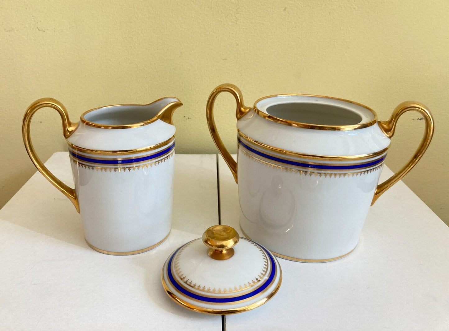 Limoges Paul Pastaud Studios tea/coffee service, cobalt blue, gold accent,3 pcs