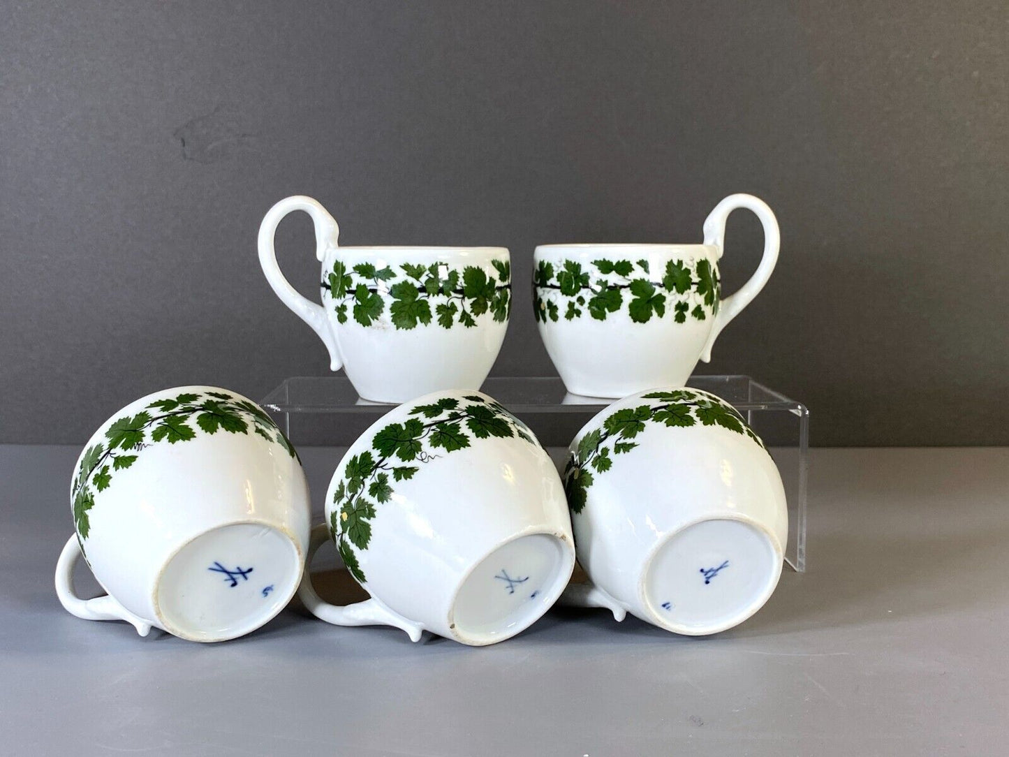 Meissen coffee service, green vine, w/snake/dragon shape handles and spout, 19C.