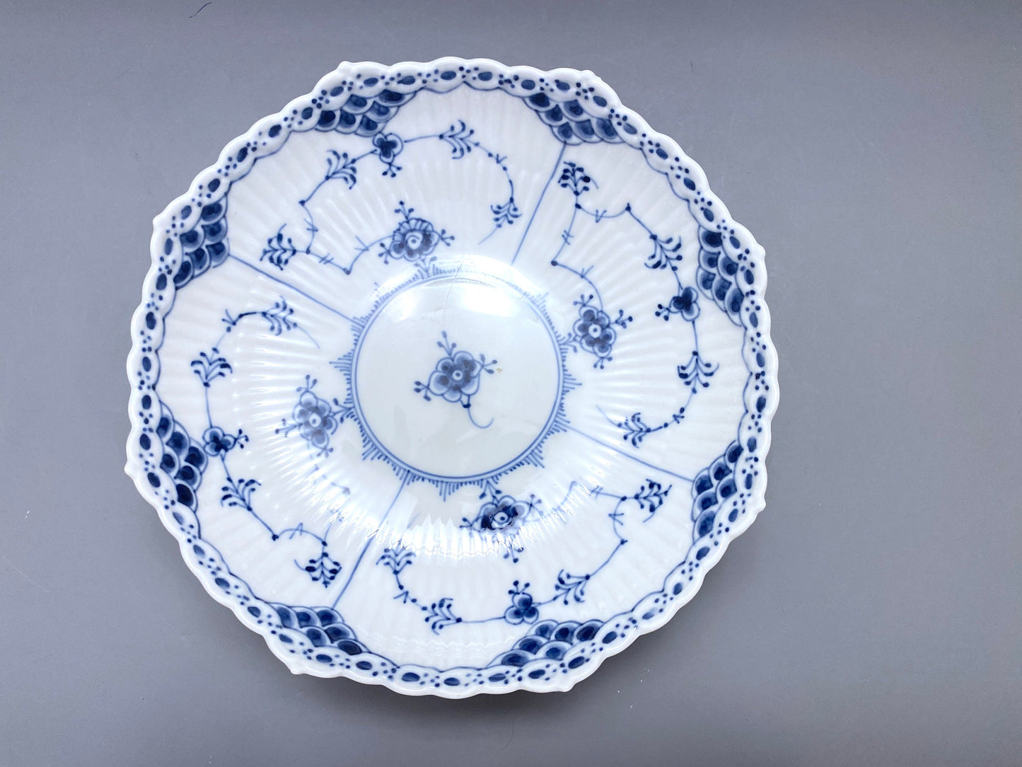 Royal Copenhagen Blue Fluted Full Lace Footed Compote bowl, No.511, 1st quality! graceful