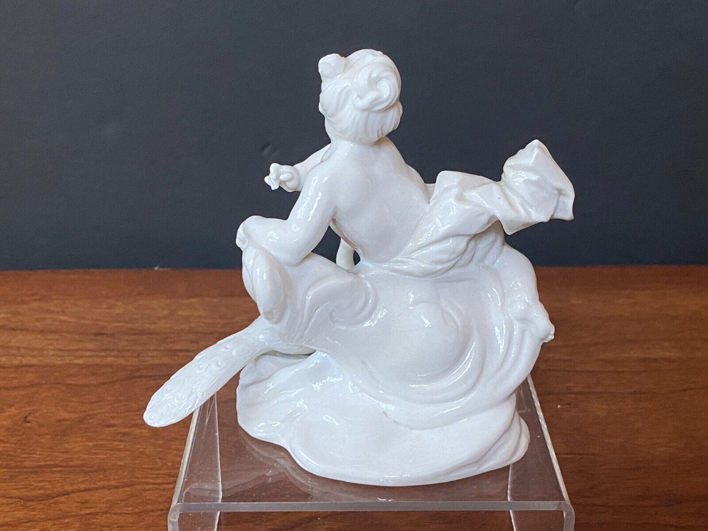 Antique Nymphenburg Germany figurine Cherub, Putti with Peacock, Glazed