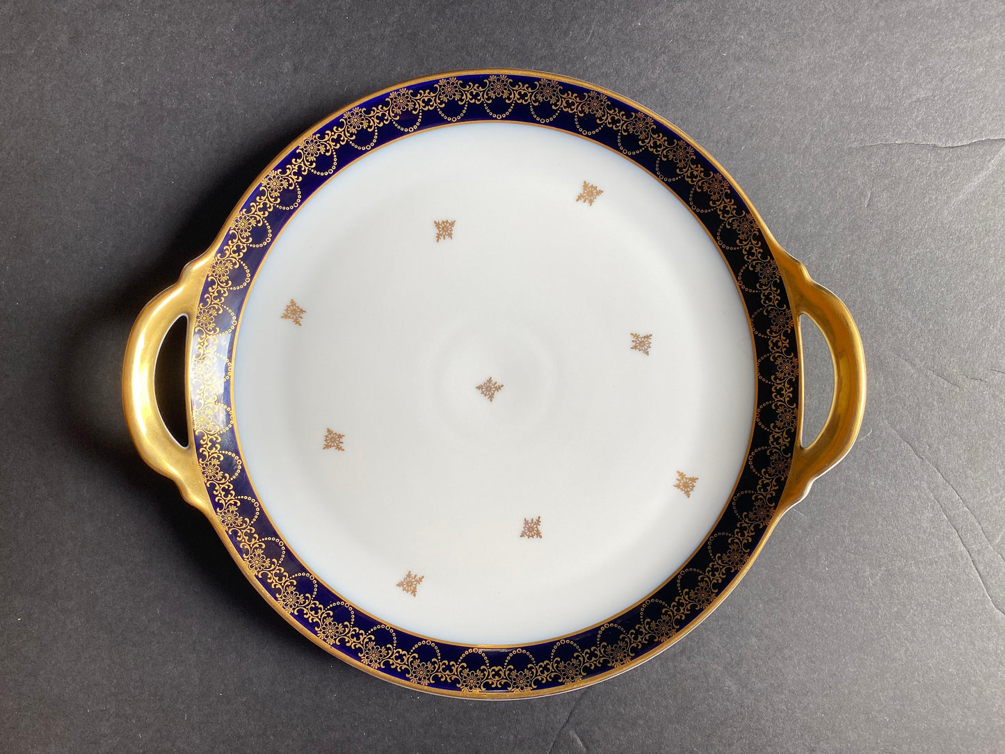 Haviland cobalt blue and gold accent cake plate, by Johann Haviland Bavaria, ca.1930-50, excellent