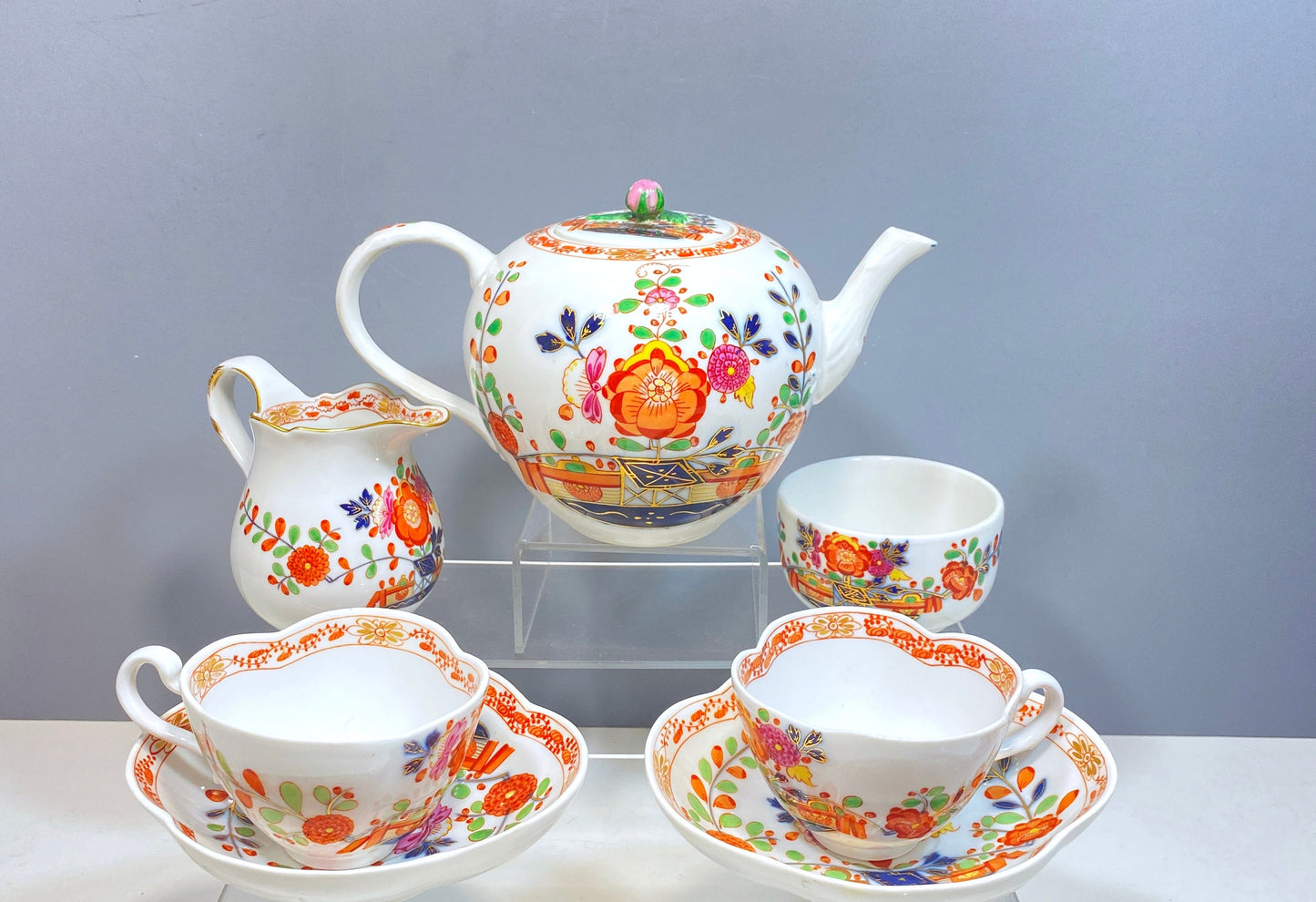 Antique Meissen tea Service with oriental style decoration, 1st Choice, 7 pcs set, ca.1816-1860, excellent