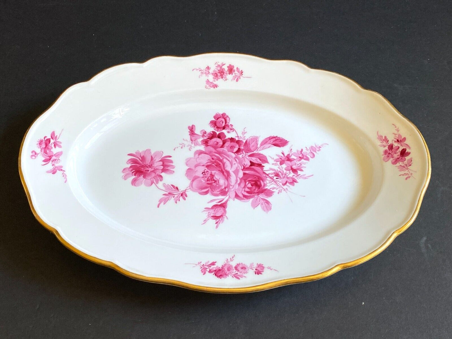 MEISSEN "flower boutique " Purple oval plate , 13 inches, gold accent, 1st