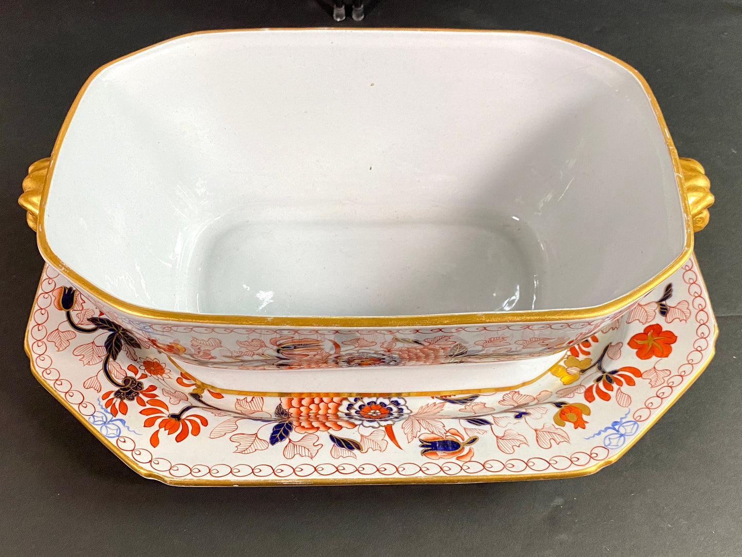 Ca. 1880 Copeland Imari style serving bowl, tray and plates, 13 pcs, gold encrusted. fabulous design and very rare!