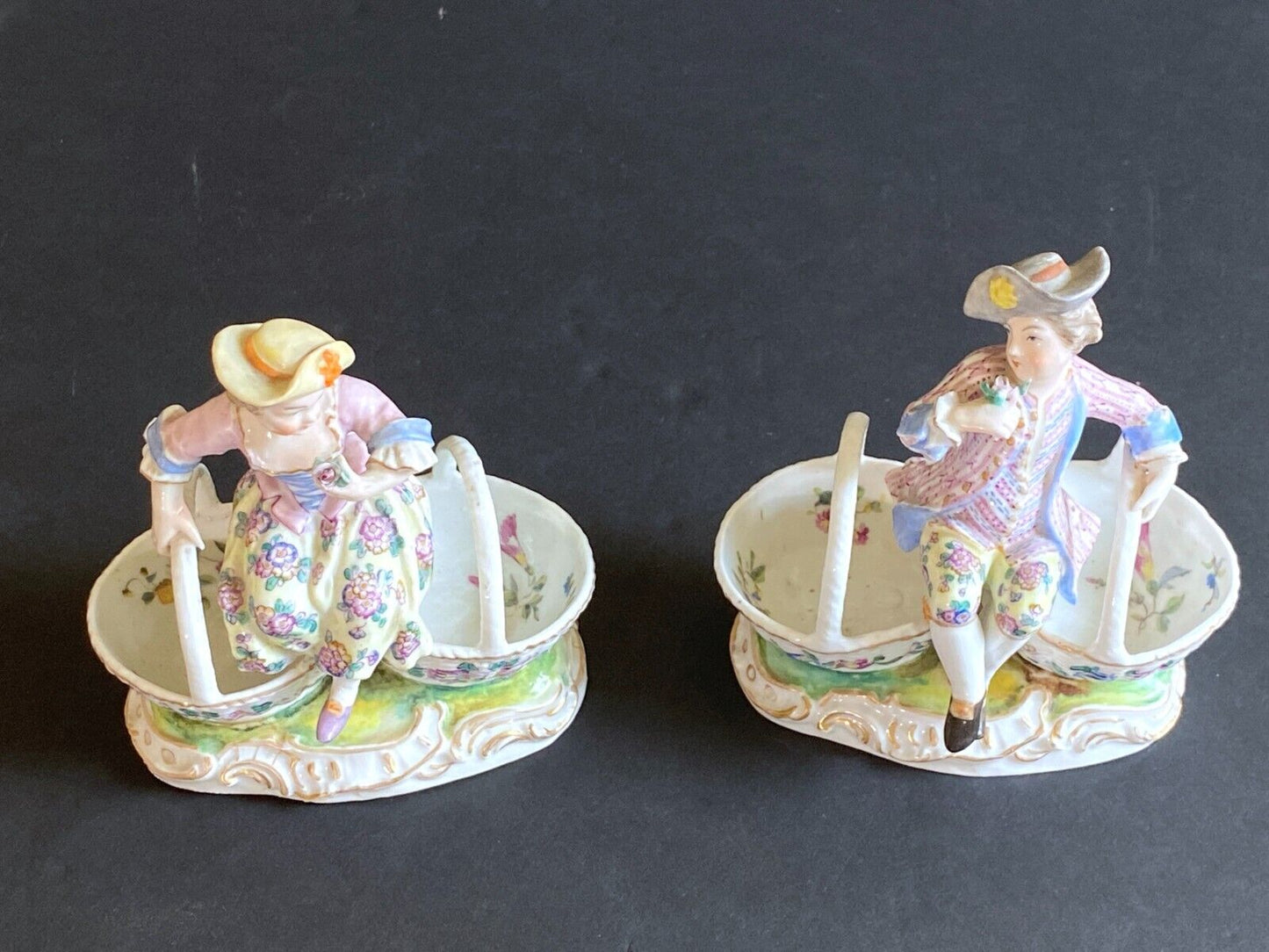 MEISSEN Man and Woman Figural Salt Cellars ,circa 1924-34, 1 st choice, nice