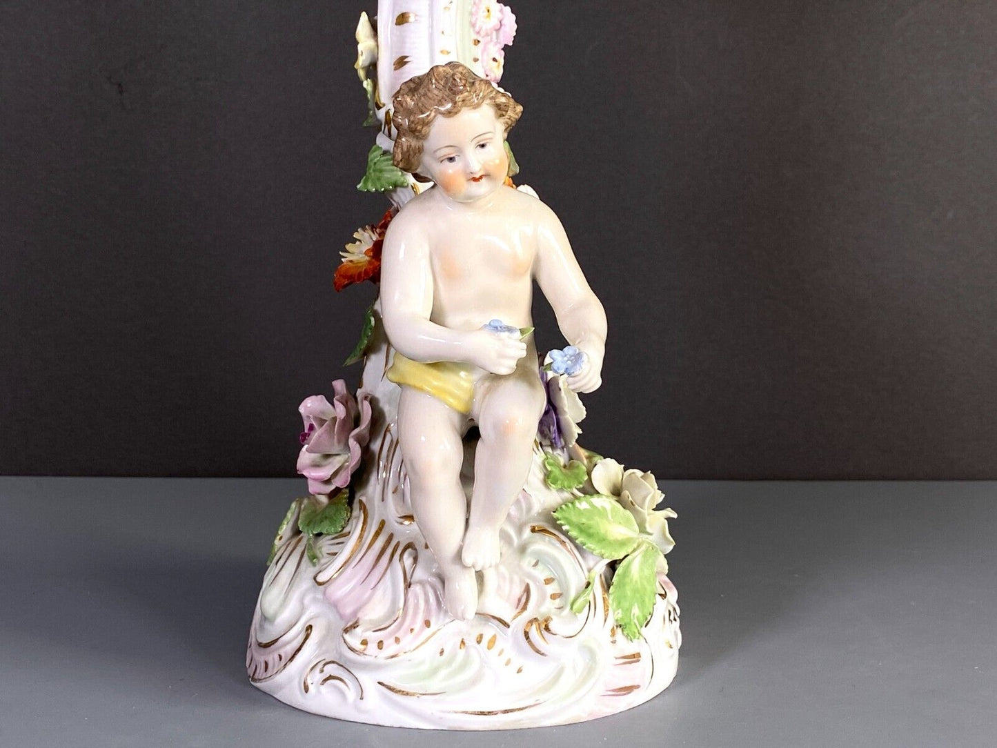 Carl Thieme Potschappel Dresden porcelain floral encrusted Figural centerpiece