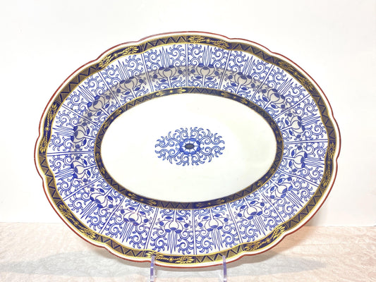 Worcester English Porcelain Blue and White "Royal Lily " oval serving platter, large, 16'', rare scalloped edges,Circa 1906, gorgeous